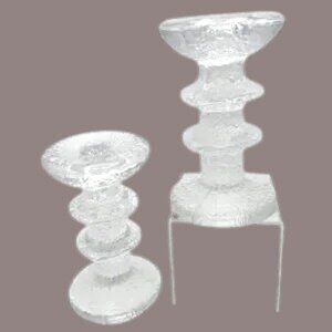 Iittala Crystal Icicle Glass Candle Holders Signed Timo Sarpaneva, Finland